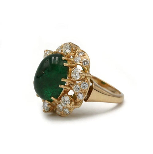 Bague 50 Bague marguerite en or jaune 750 avec diamants et émeraude cabochon 58 Facettes 1283