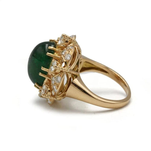 Bague 50 Bague marguerite en or jaune 750 avec diamants et émeraude cabochon 58 Facettes 1283