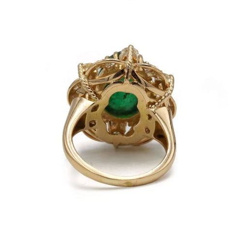 Bague 50 Bague marguerite en or jaune 750 avec diamants et émeraude cabochon 58 Facettes 1283