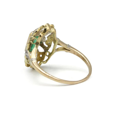 Bague 54 Bague en or jaune 750 avec diamants et émeraude 58 Facettes 1302