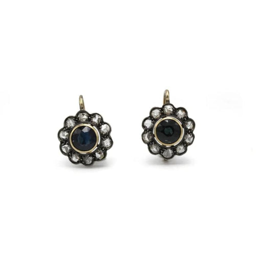 Boucles d'oreilles Boucles d'oreilles anciennes en or 750 avec diamants et saphirs 58 Facettes 1299