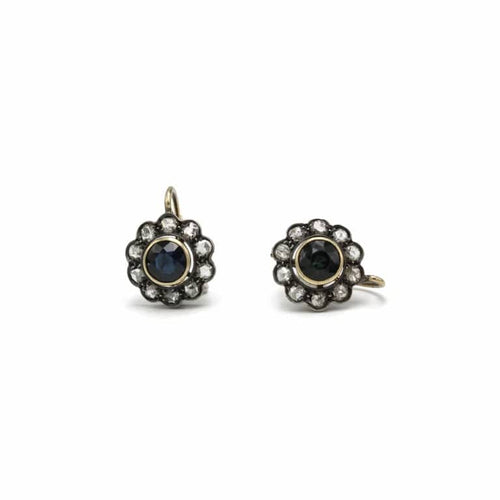 Boucles d'oreilles Boucles d'oreilles anciennes en or 750 avec diamants et saphirs 58 Facettes 1299