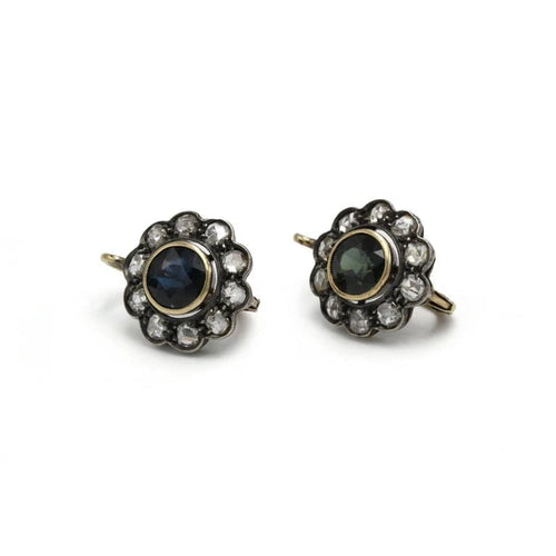 Boucles d'oreilles Boucles d'oreilles anciennes en or 750 avec diamants et saphirs 58 Facettes 1299