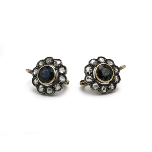 Boucles d'oreilles Boucles d'oreilles anciennes en or 750 avec diamants et saphirs 58 Facettes 1299