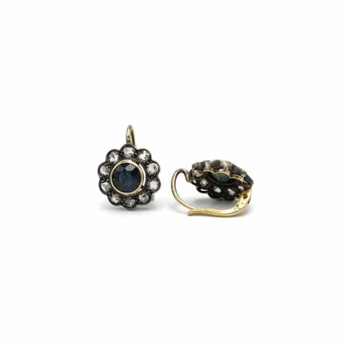 Boucles d'oreilles Boucles d'oreilles anciennes en or 750 avec diamants et saphirs 58 Facettes 1299