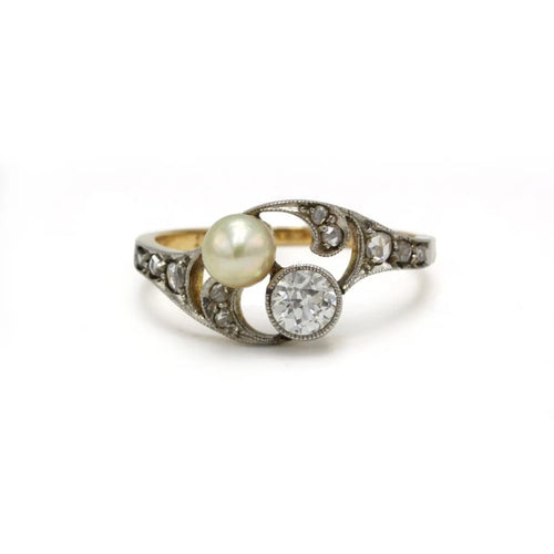Bague 53 Bague Toi et moi Art nouveau en or 750, diamants et perle 58 Facettes 1292