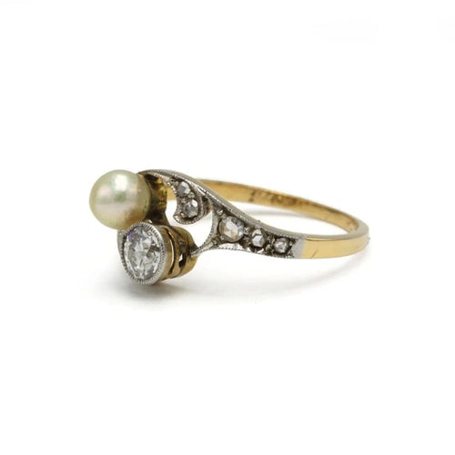 Bague 53 Bague Toi et moi Art nouveau en or 750, diamants et perle 58 Facettes 1292
