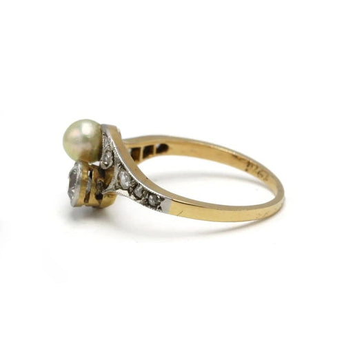 Bague 53 Bague Toi et moi Art nouveau en or 750, diamants et perle 58 Facettes 1292