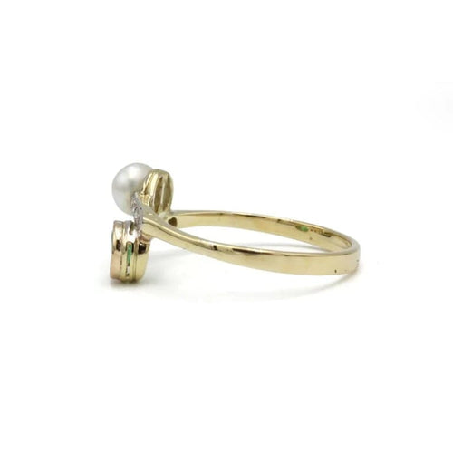 Bague 51 Bague Toi et Moi en or jaune 750 avec diamants, émeraude et perle 58 Facettes 1294