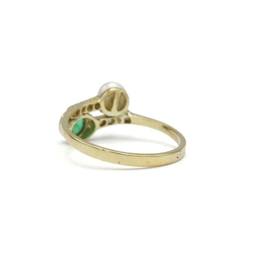 Bague 51 Bague Toi et Moi en or jaune 750 avec diamants, émeraude et perle 58 Facettes 1294