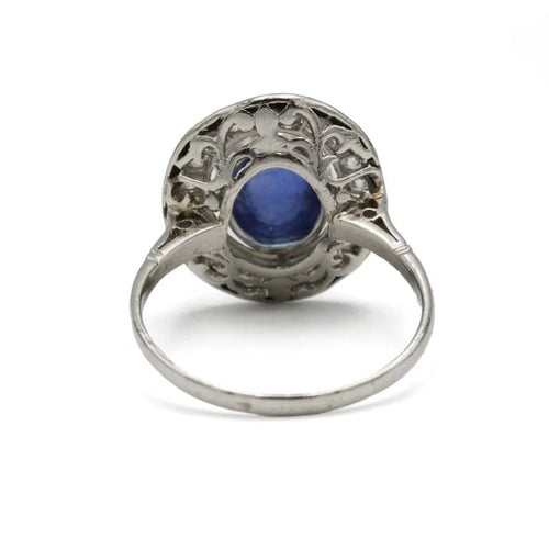 Bague 56 Bague Art déco en platine avec saphir cabochon, onyx et diamants 58 Facettes 1270