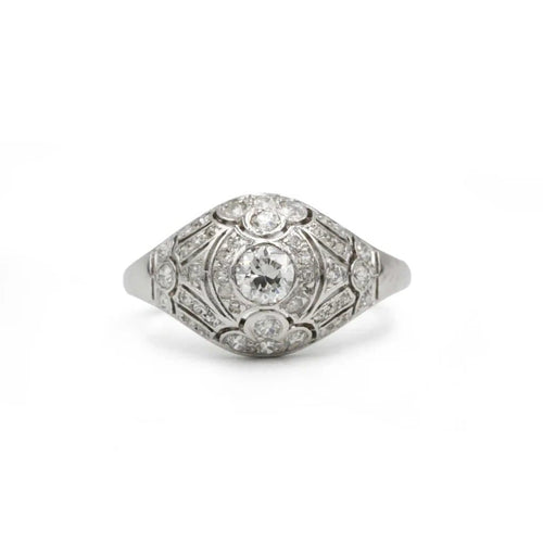 Bague 57 Bague dôme Art déco en or blanc 750 et diamants 58 Facettes 1320