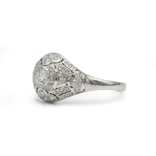 Bague 57 Bague dôme Art déco en or blanc 750 et diamants 58 Facettes 1320