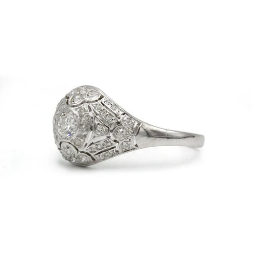 Bague 57 Bague dôme Art déco en or blanc 750 et diamants 58 Facettes 1320