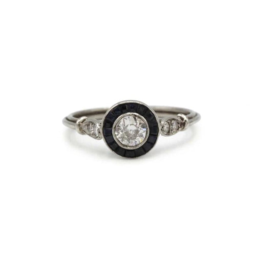 Bague 55 Bague Art déco en platine 800 avec diamants et saphirs calibrés 58 Facettes 1310