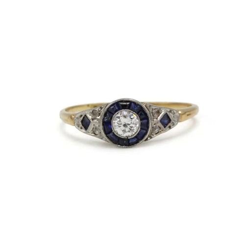 Bague 53 Bague Art déco en or 750 avec diamants taille ancienne et saphirs calibrés 58 Facettes 1312