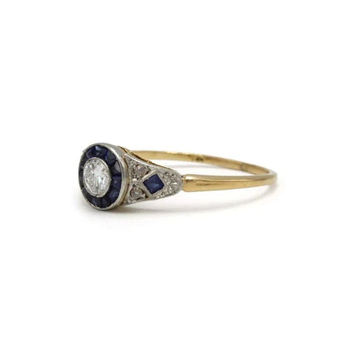 Bague 53 Bague Art déco en or 750 avec diamants taille ancienne et saphirs calibrés 58 Facettes 1312