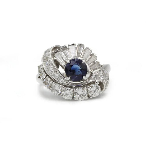 Bague 54 Bague en or blanc 585 avec diamants et saphir 58 Facettes 1308