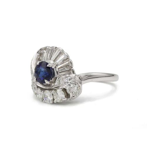 Bague 54 Bague en or blanc 585 avec diamants et saphir 58 Facettes 1308