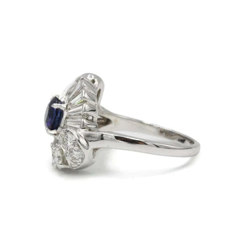 Bague 54 Bague en or blanc 585 avec diamants et saphir 58 Facettes 1308