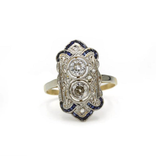 Bague 54 Bague Art déco en or 750 avec diamants et saphirs calibrés 58 Facettes 1298