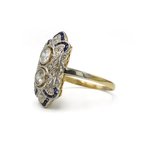 Bague 54 Bague Art déco en or 750 avec diamants et saphirs calibrés 58 Facettes 1298