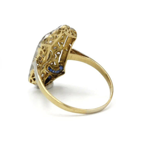 Bague 54 Bague Art déco en or 750 avec diamants et saphirs calibrés 58 Facettes 1298