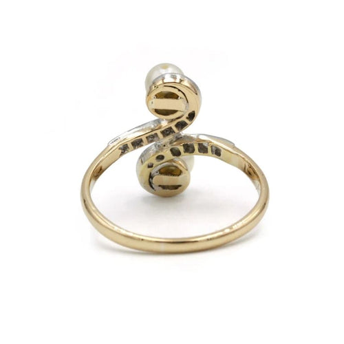 Bague 58 Bague toi et moi Art nouveau en or jaune 750 et platine, perles et diamants 58 Facettes SA003