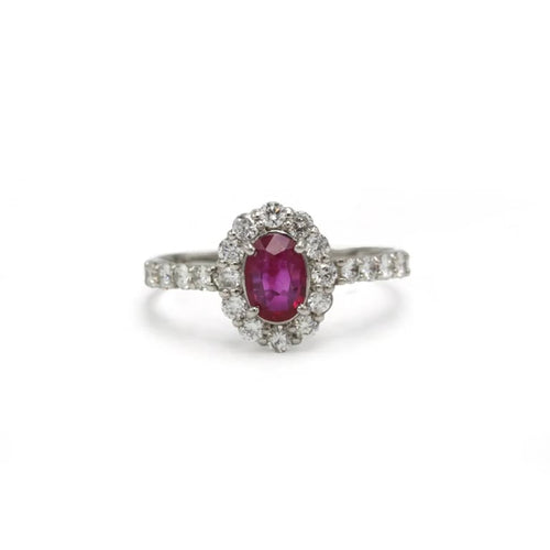 Bague 52 Bague marguerite en platine avec diamants et rubis 58 Facettes 1305