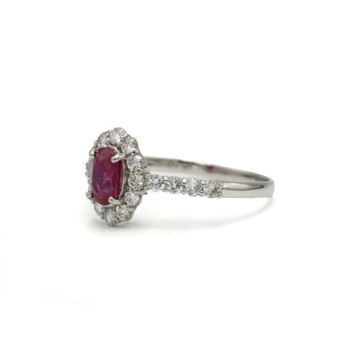 Bague 52 Bague marguerite en platine avec diamants et rubis 58 Facettes 1305