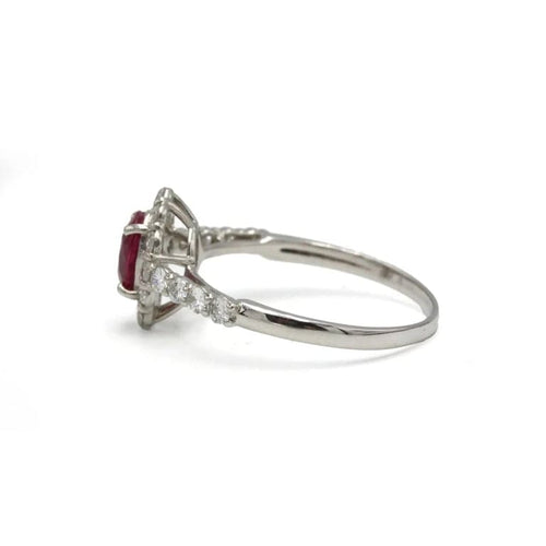 Bague 52 Bague marguerite en platine avec diamants et rubis 58 Facettes 1305
