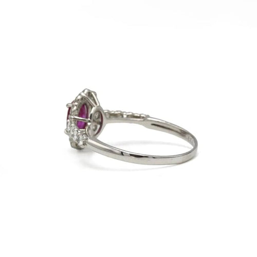 Bague 52 Bague marguerite en platine avec diamants et rubis 58 Facettes 1305