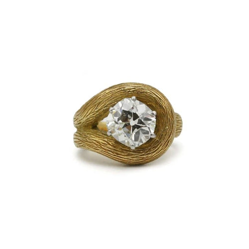 Bague 46 Bague nœud en or 750 avec diamant taille ancienne 1,76 ct GIA 58 Facettes 1269