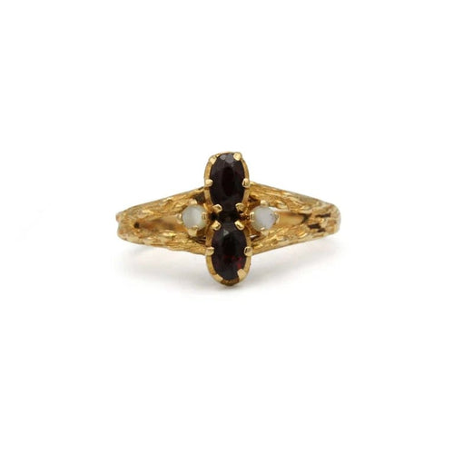 Bague 54 Bague en or jaune 750 avec grenats et opales 58 Facettes 1327