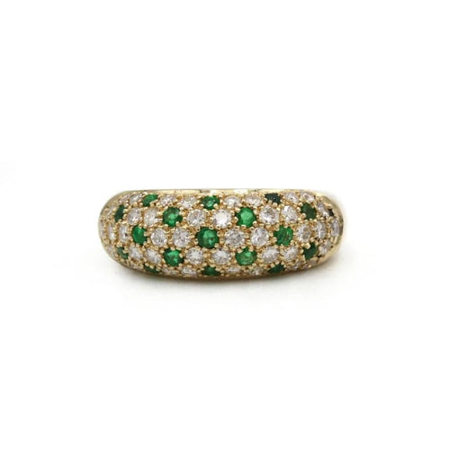 Bague 46 Bague jonc pavée de diamants et d’émeraudes en or jaune 750 58 Facettes SA004