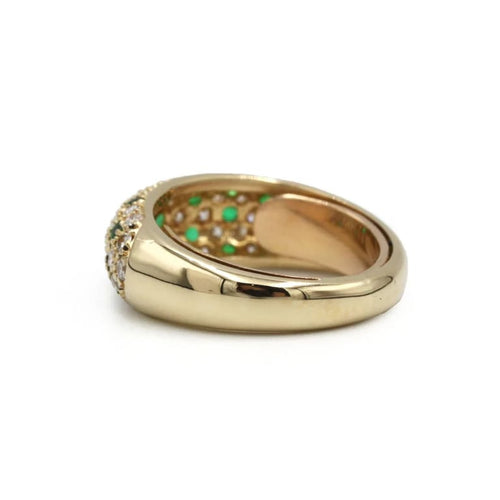 Bague 46 Bague jonc pavée de diamants et d’émeraudes en or jaune 750 58 Facettes SA004