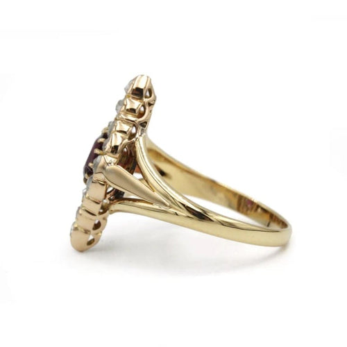 Bague 55 Bague marquise ancienne en or jaune 750 avec diamants et rubis 58 Facettes SA002