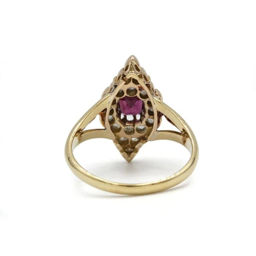 Bague 55 Bague marquise ancienne en or jaune 750 avec diamants et rubis 58 Facettes SA002
