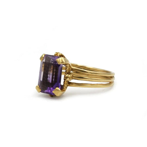 Bague 51 Bague en or jaune 750 avec améthyste, panier torsadé 58 Facettes 1329
