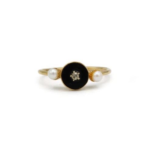 Bague 46 Bague en or jaune 750 avec onyx, diamant et perles 58 Facettes 1328