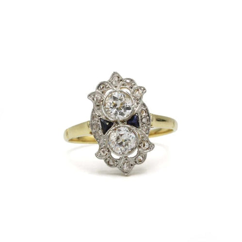 Bague 60 Bague Art déco en or jaune 750, diamants et saphirs calibrés 58 Facettes 1300