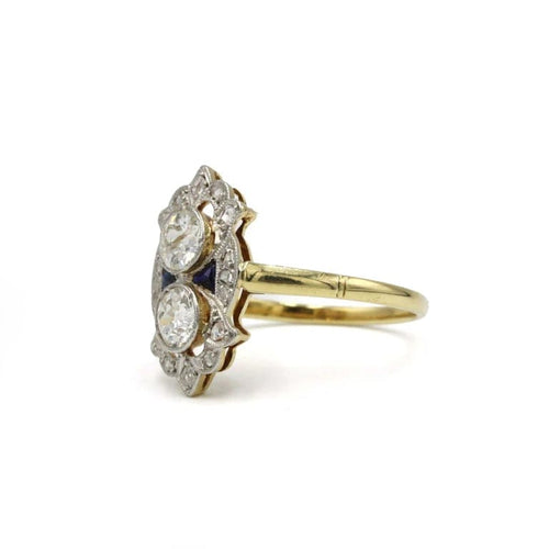 Bague 60 Bague Art déco en or jaune 750, diamants et saphirs calibrés 58 Facettes 1300
