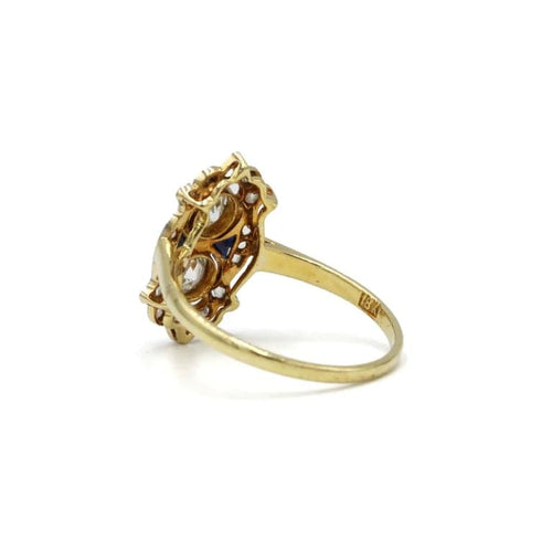Bague 60 Bague Art déco en or jaune 750, diamants et saphirs calibrés 58 Facettes 1300
