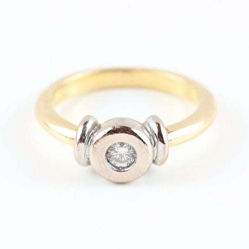 Bague 54 Bague solitaire ancienne en or jaune et blanc 18 carats avec diamant 58 Facettes 159/24 F