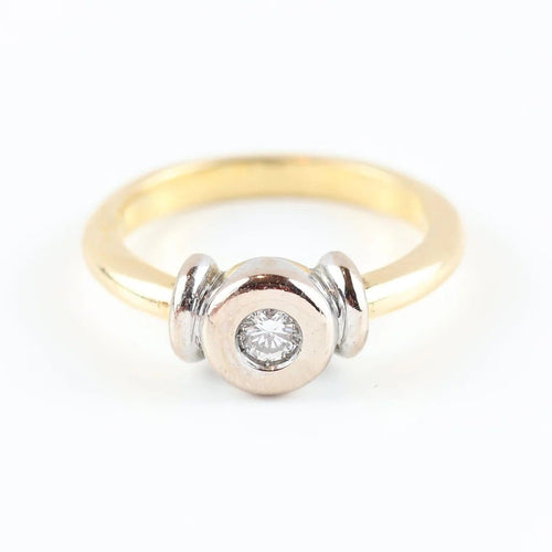 Bague 54 Bague solitaire ancienne en or jaune et blanc 18 carats avec diamant 58 Facettes 159/24 F
