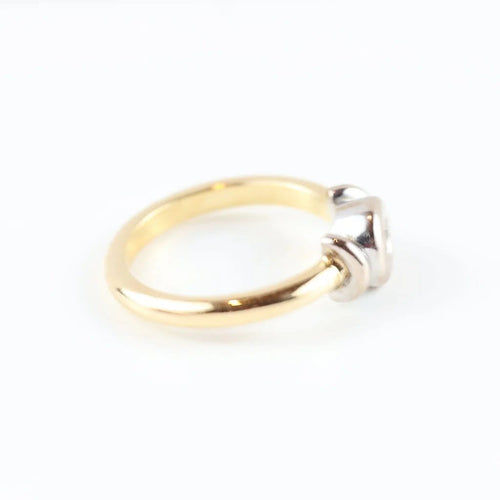 Bague 54 Bague solitaire ancienne en or jaune et blanc 18 carats avec diamant 58 Facettes 159/24 F