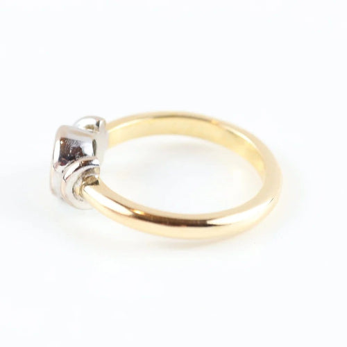 Bague 54 Bague solitaire ancienne en or jaune et blanc 18 carats avec diamant 58 Facettes 159/24 F
