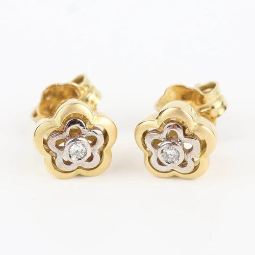 Boucles d'oreilles Boucles d'oreilles fleur en or jaune et blanc 18 carats et diamants 58 Facettes 131208