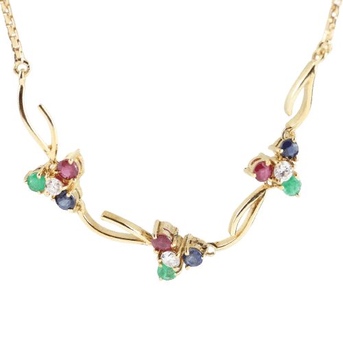 Collier Collier ras-de-cou vintage en or jaune 14 carats et pierres précieuses 58 Facettes 159/24T
