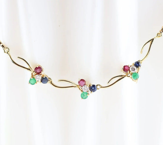 Collier Collier ras-de-cou vintage en or jaune 14 carats et pierres précieuses 58 Facettes 159/24T